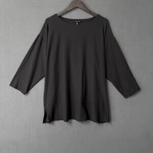 Eileen Fisher Lightweight Washable Stretch Crepe Top Boxy Fit Lagen Large